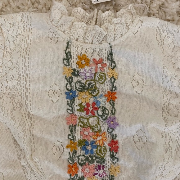 Free People Garden Grace Boho Lace Floral Embroidered White Long-Sleeve Top - Picture 4 of 5